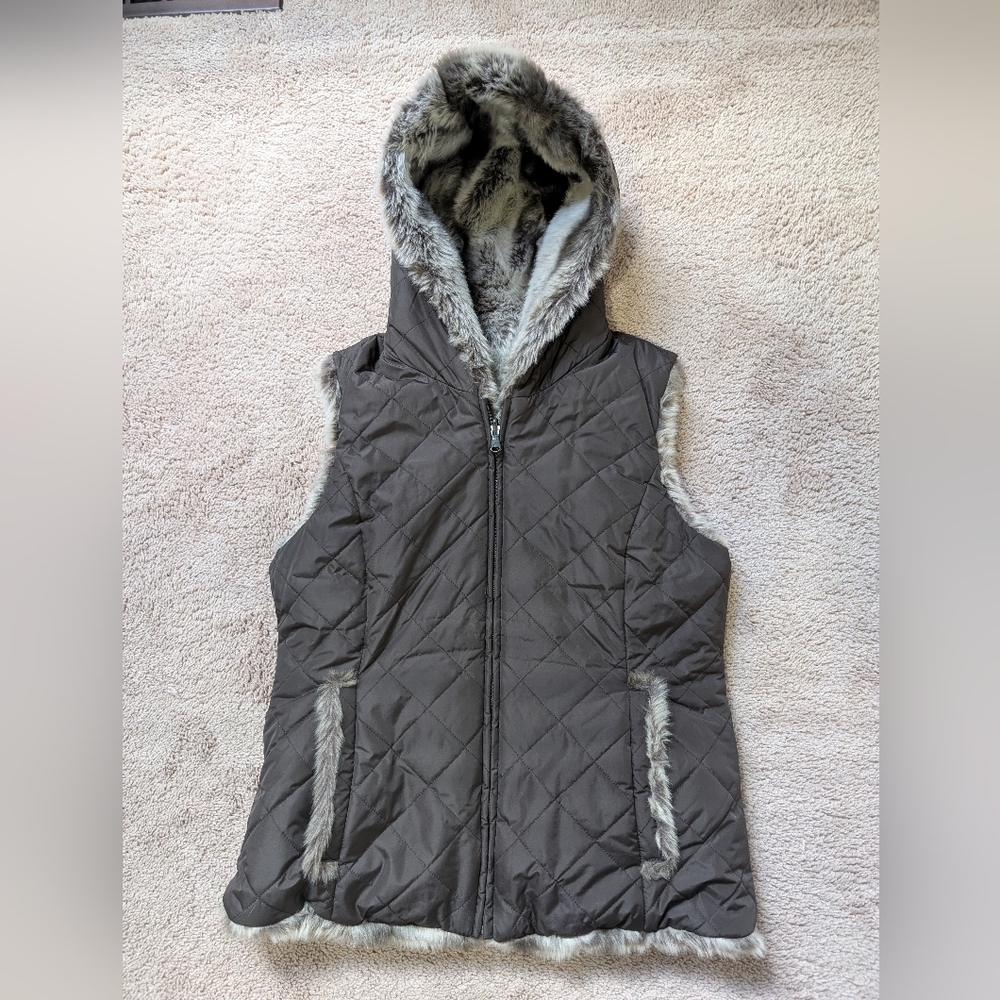 Kristen Blake M Brown Hooded Vest with Faux Fur